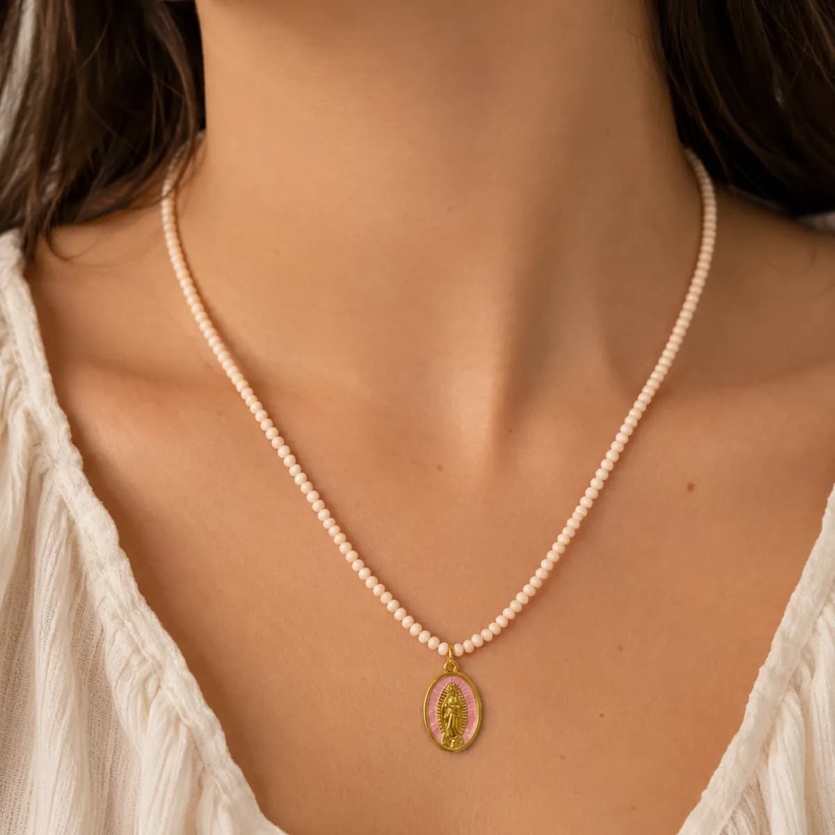 Choker palo rosa virgen de Guadalupe