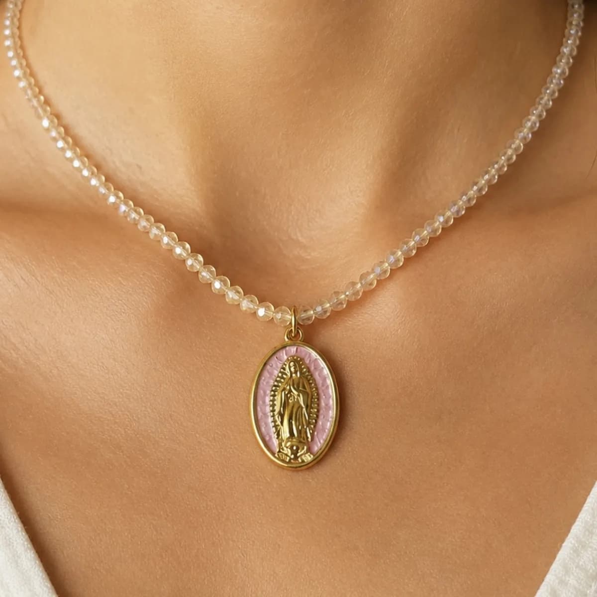 Choker rosa medalla Guadalupe