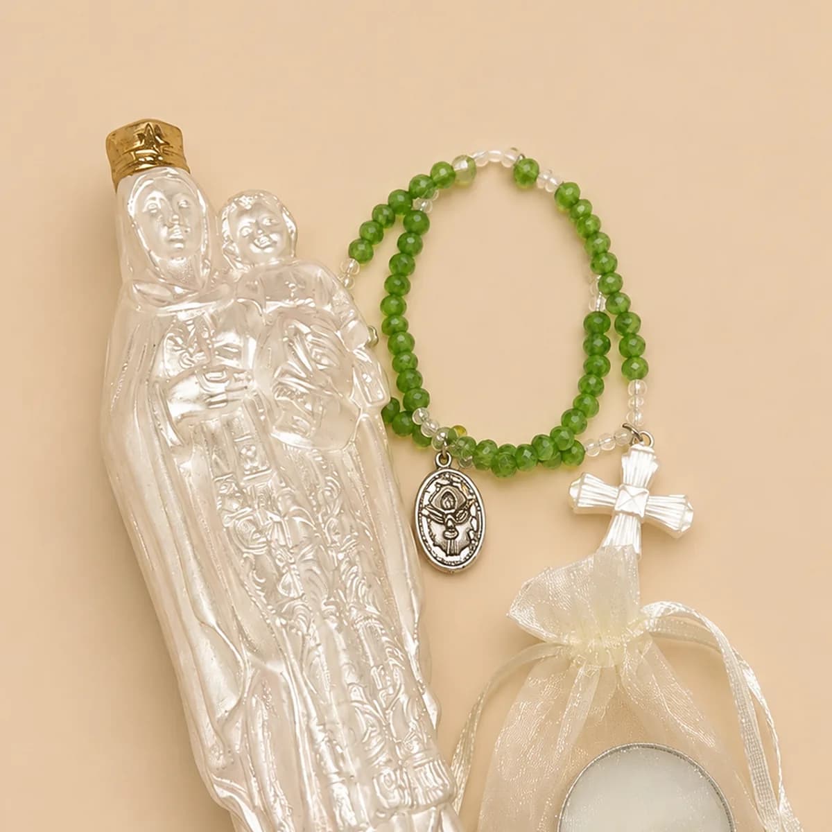 Kits virgen del Carmen + rosario de mano + vela