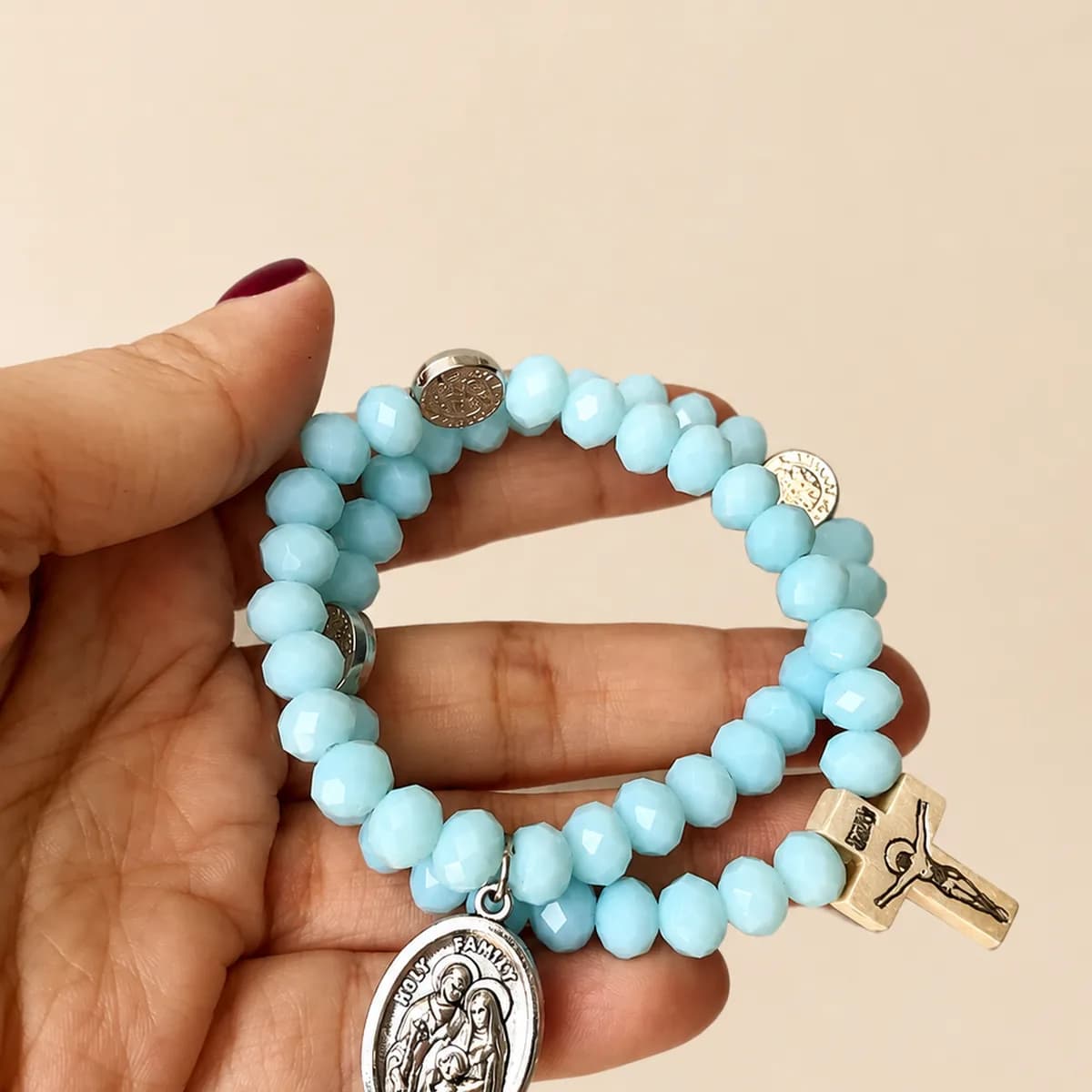 Rosario de mano celeste