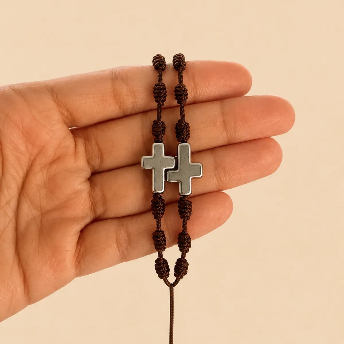 Rosario nudos franciscanos con cruz metalica de